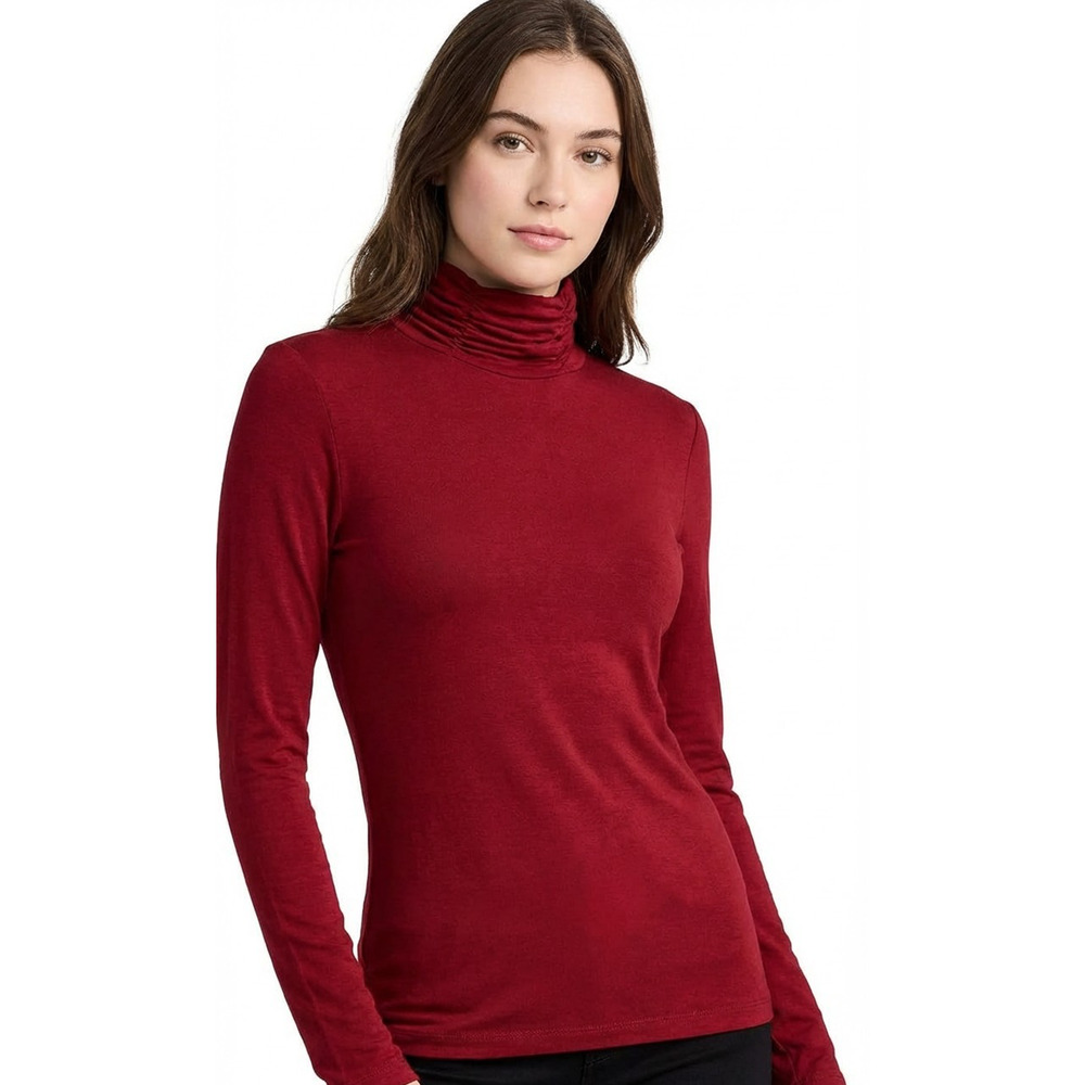 Lea Nicole Womens Petite Medium Maroon Red Long Sleeve Stretch Turtleneck Top